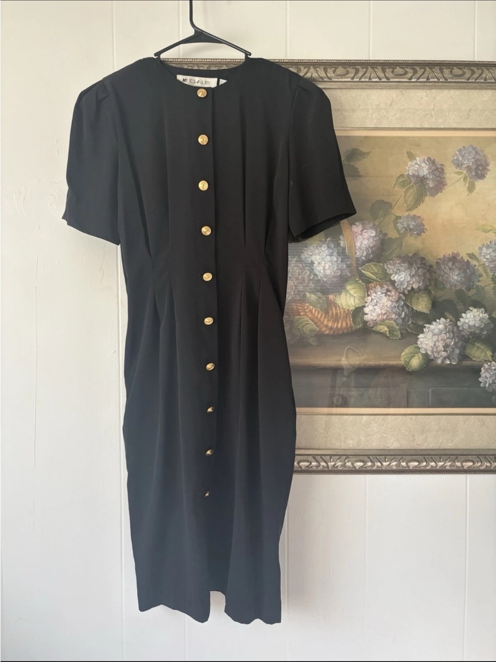 Chaus Black Midi Dress with Gold-Tone Buttons vintage
